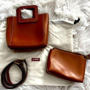 STAUD TAN LEATHER CROSSBODY WITH HANDLES